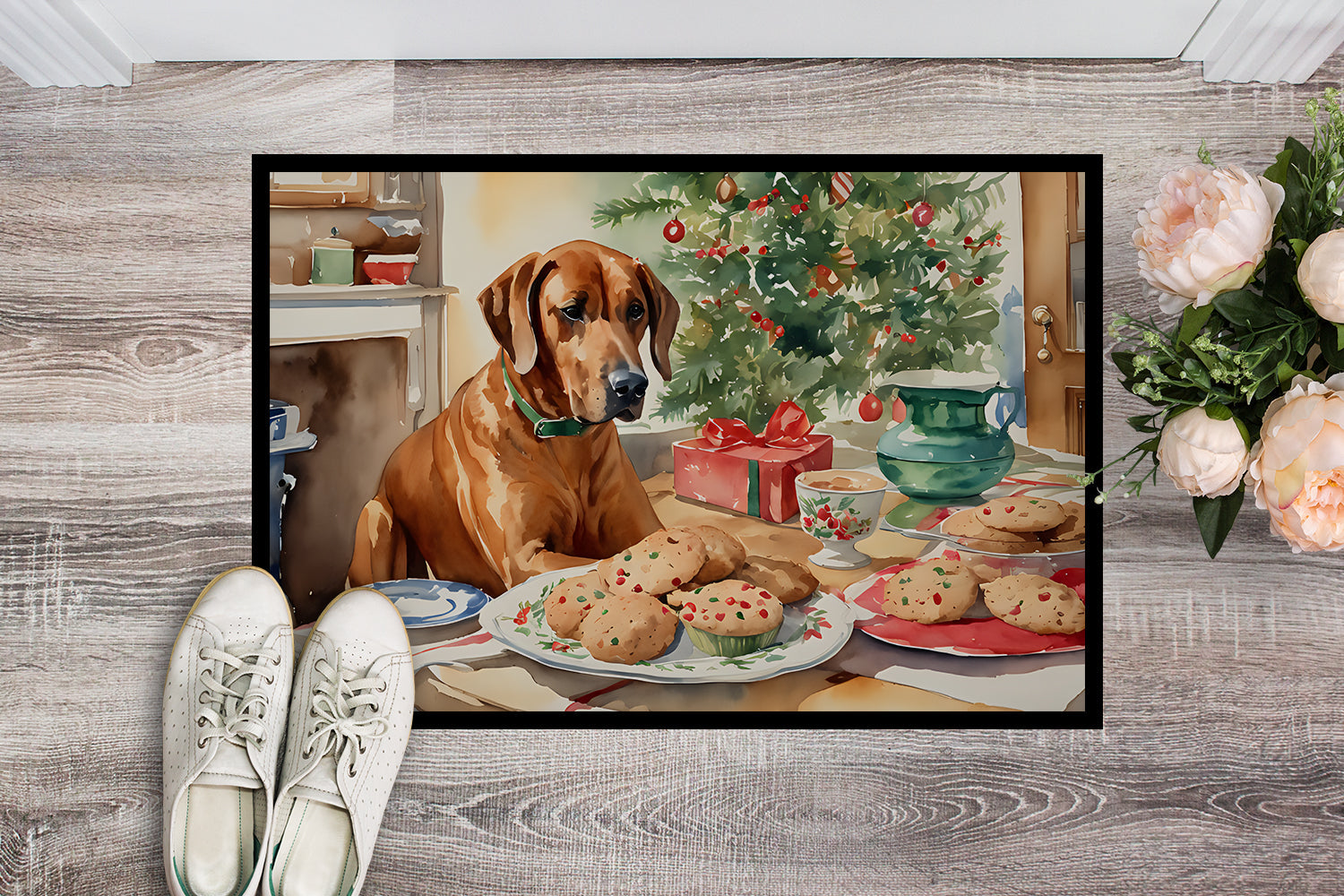 Rhodesian Ridgeback Christmas Cookies Doormat Indoor Outdoor 24H X 36W Front Door Mat Rugs for Entryway, Non Slip Washable Low Pile,