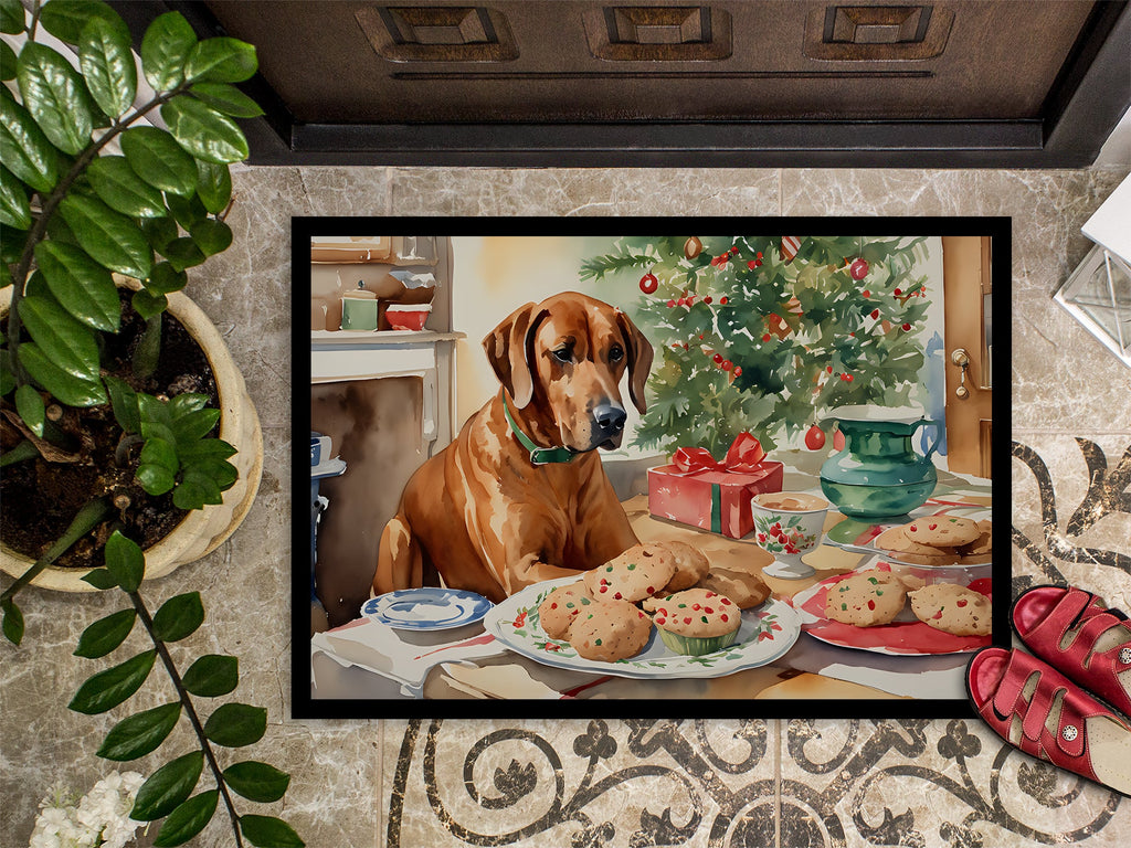 Rhodesian Ridgeback Christmas Cookies Doormat Indoor Outdoor 18H X 27W Front Door Mat Rugs for Entryway, Non Slip Washable