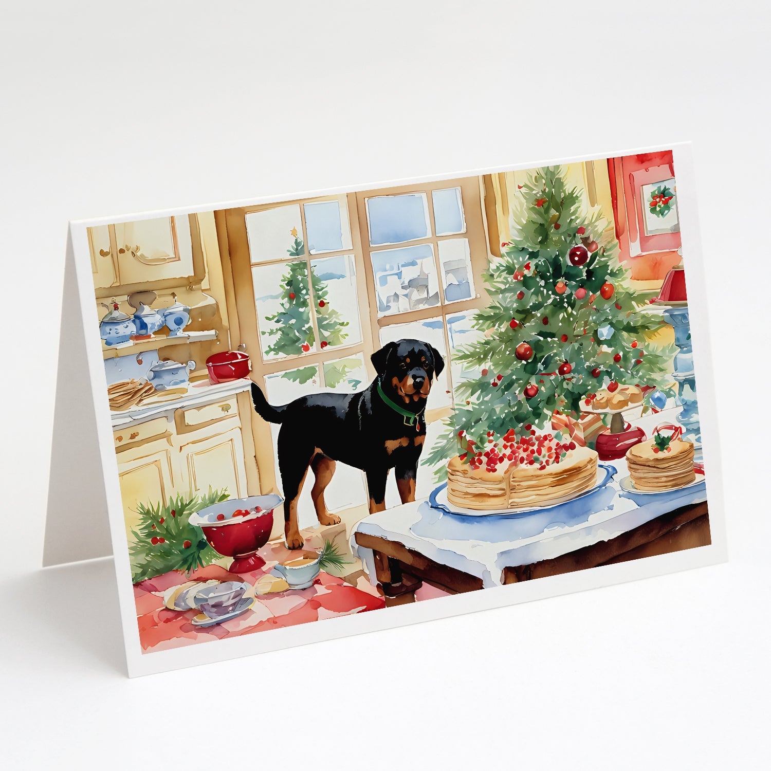 Rottweiler Christmas Cookies Greeting Cards Pack of 8 Blank Cards with Envelopes Whimsical A7 Size 5x7
