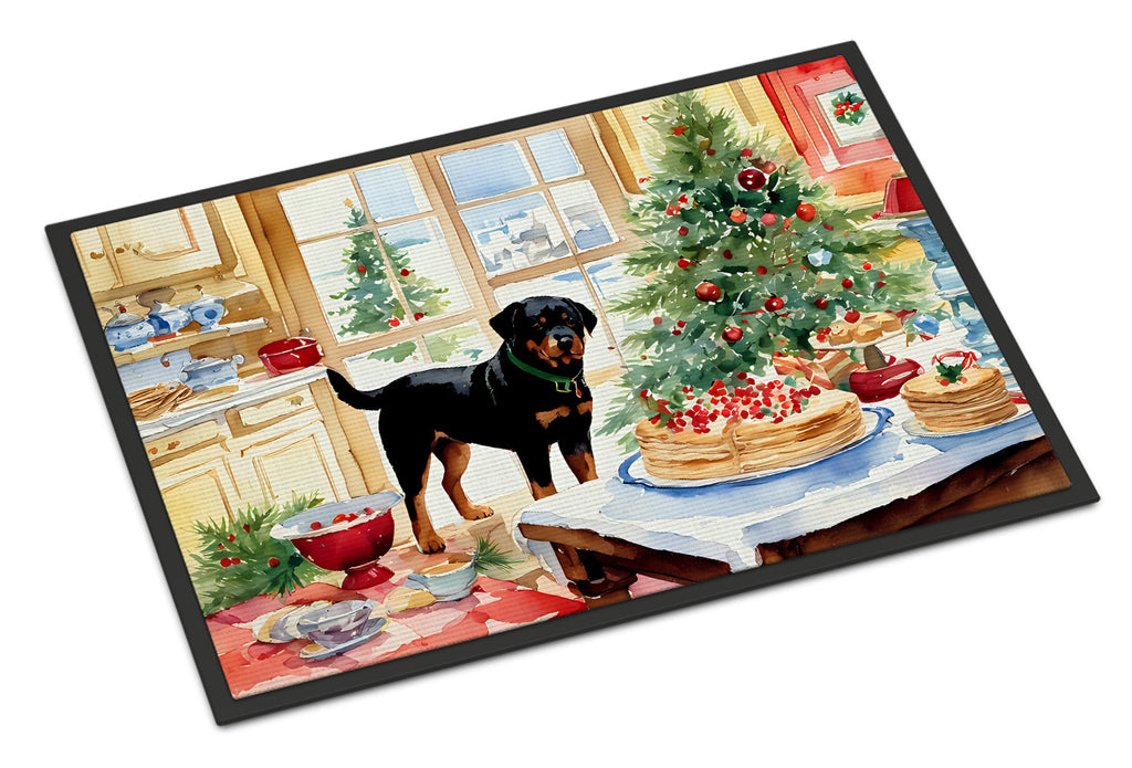 Rottweiler Christmas Cookies Doormat Indoor Outdoor 18H X 27W Front Door Mat Rugs for Entryway, Non Slip Washable
