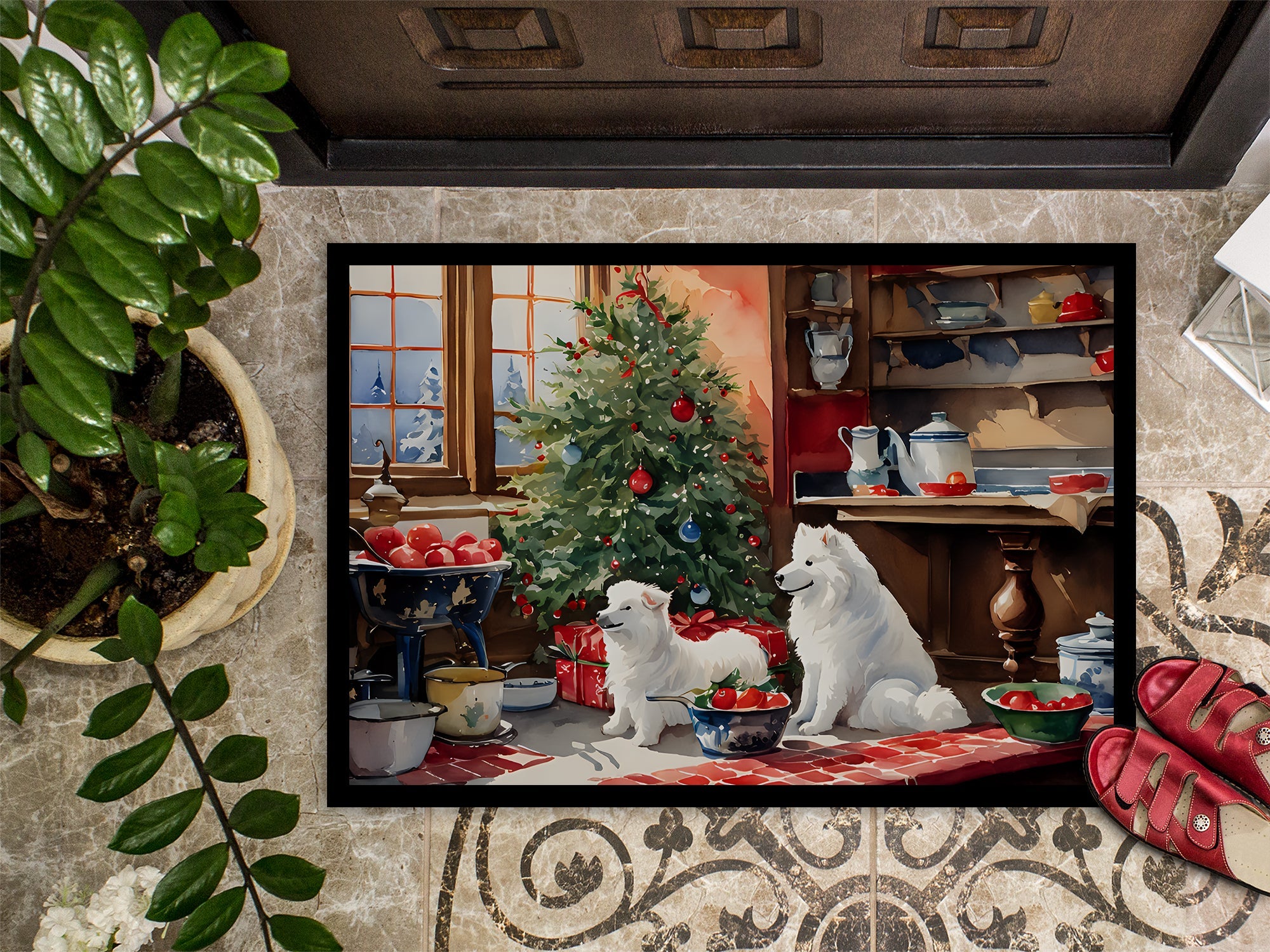 Samoyed Christmas Cookies Doormat Indoor Outdoor 24H X 36W Front Door Mat Rugs for Entryway, Non Slip Washable Low Pile,