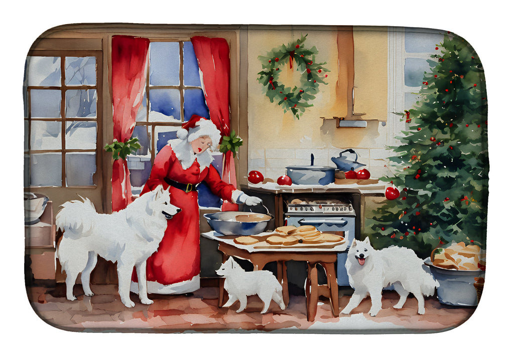 Samoyed Christmas Cookies Dish Drying Mat Absorbent Dish Drying Mat Pad for Kitchen Counter Dish Drainer Mat for Countertop, 14 x 21", Multicolor