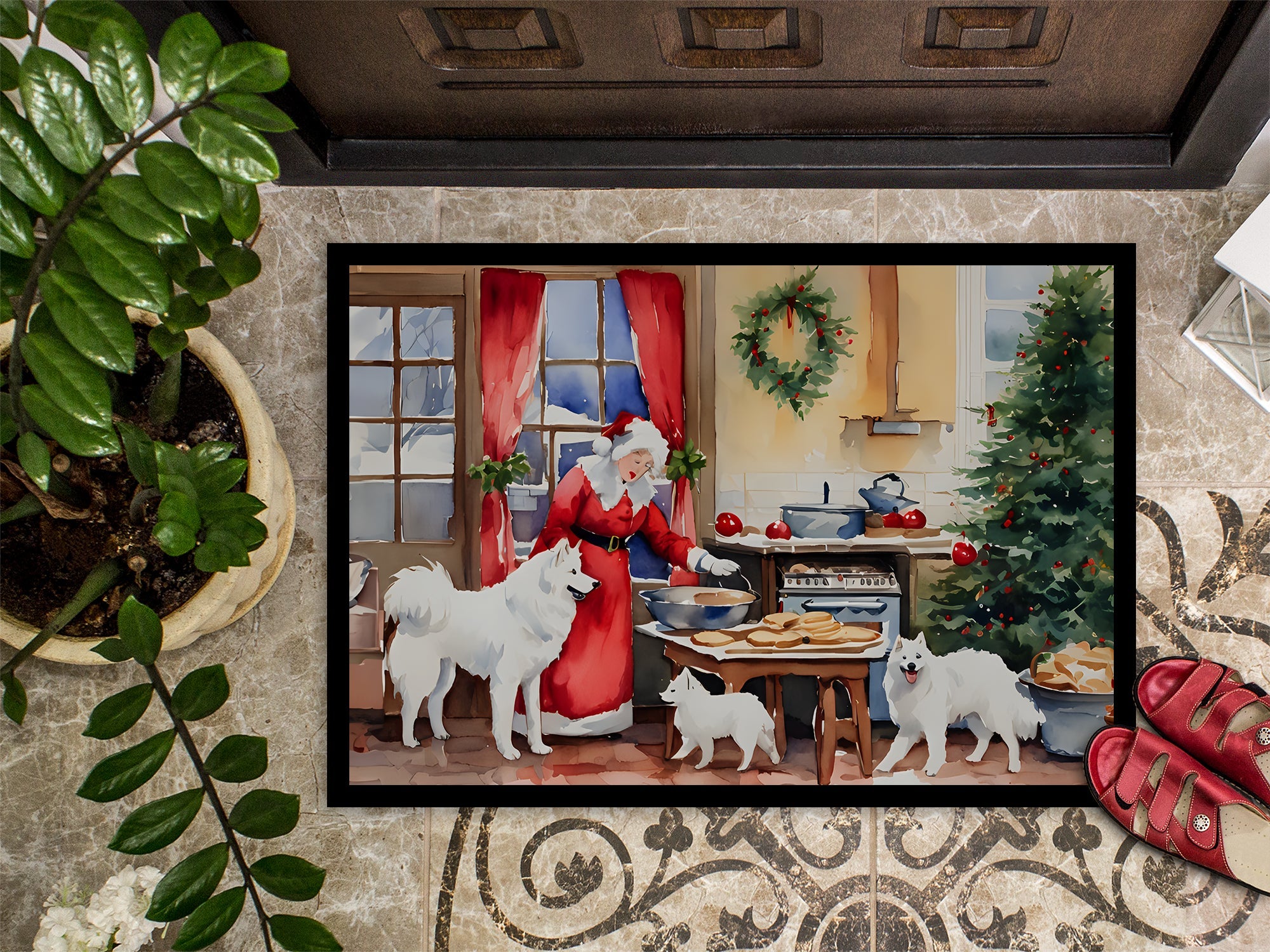 Samoyed Christmas Cookies Doormat Indoor Outdoor 24H X 36W Front Door Mat Rugs for Entryway, Non Slip Washable Low Pile,