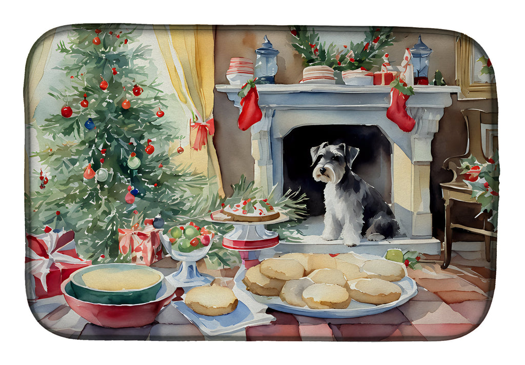 Schnauzer Christmas Cookies Dish Drying Mat Absorbent Dish Drying Mat Pad for Kitchen Counter Dish Drainer Mat for Countertop, 14 x 21", Multicolor