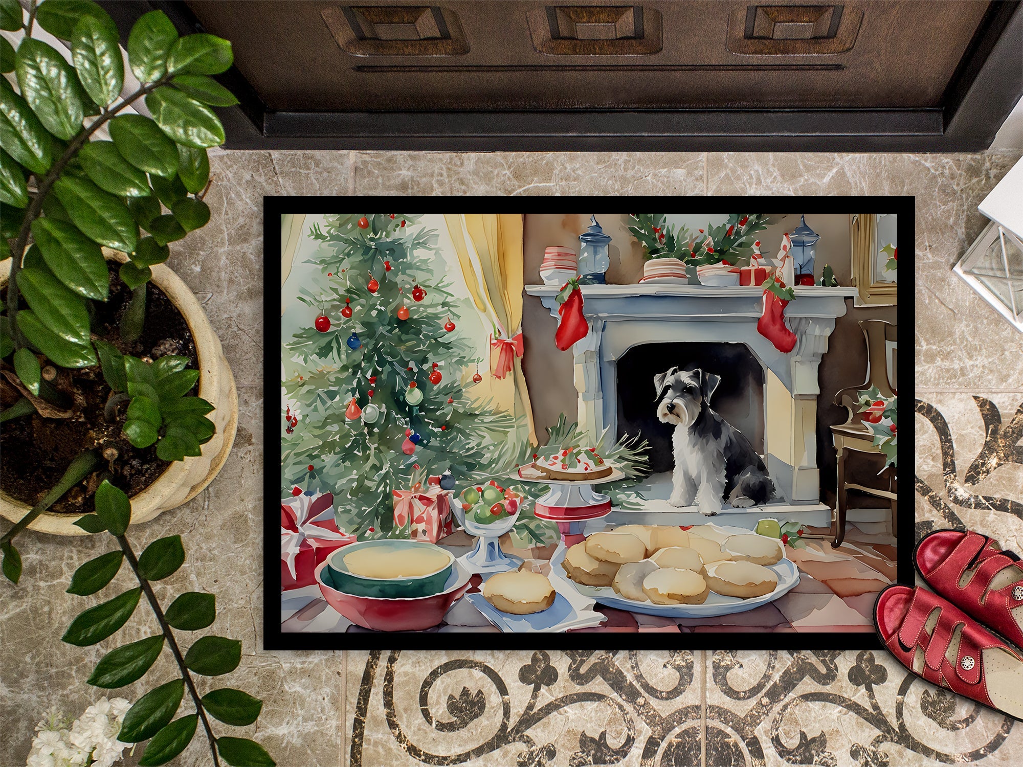 Schnauzer Christmas Cookies Doormat Indoor Outdoor 24H X 36W Front Door Mat Rugs for Entryway, Non Slip Washable Low Pile,
