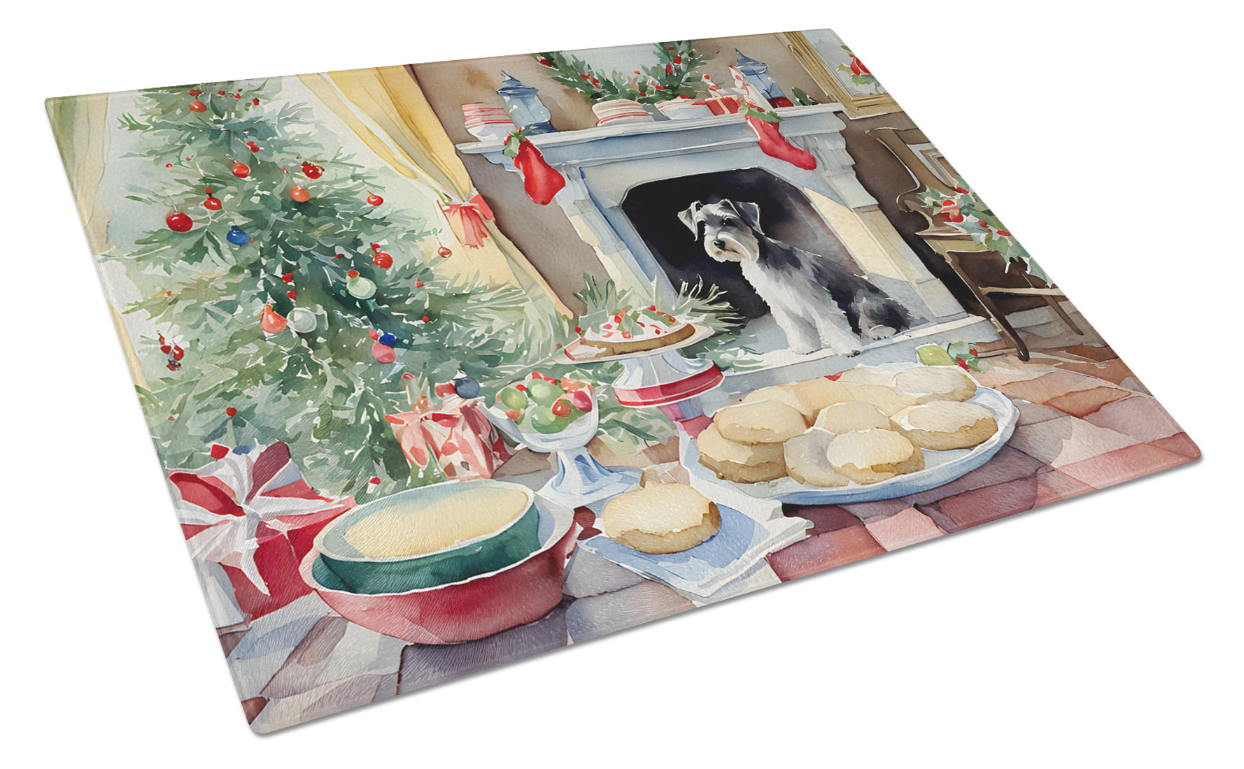 Schnauzer Christmas Cookies Cutting Board Tempered Glass Kitchen Cutting Surface, Heat Resistant Chopping, Non-Slip Feet, Food Prep & Serving