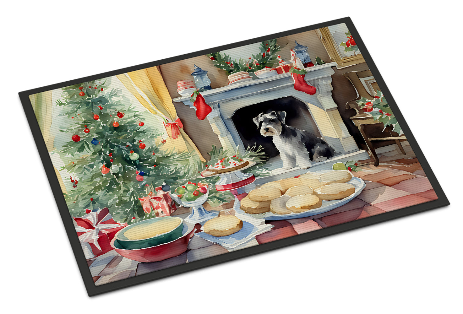 Schnauzer Christmas Cookies Doormat Indoor Outdoor 18H X 27W Front Door Mat Rugs for Entryway, Non Slip Washable