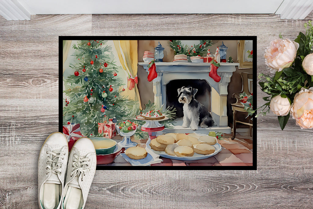 Schnauzer Christmas Cookies Doormat Indoor Outdoor 18H X 27W Front Door Mat Rugs for Entryway, Non Slip Washable