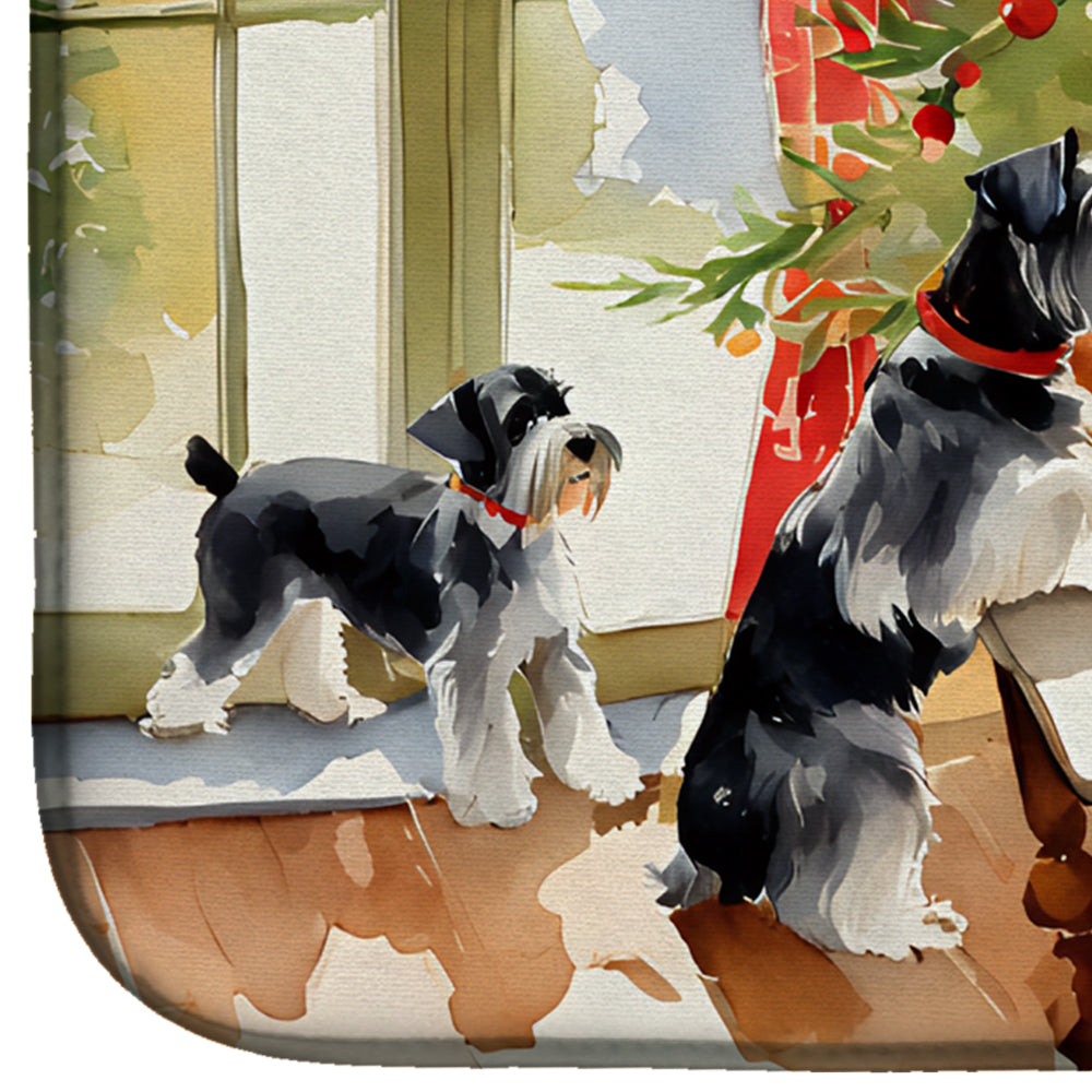 Schnauzer Christmas Cookies Dish Drying Mat Absorbent Dish Drying Mat Pad for Kitchen Counter Dish Drainer Mat for Countertop, 14 x 21", Multicolor