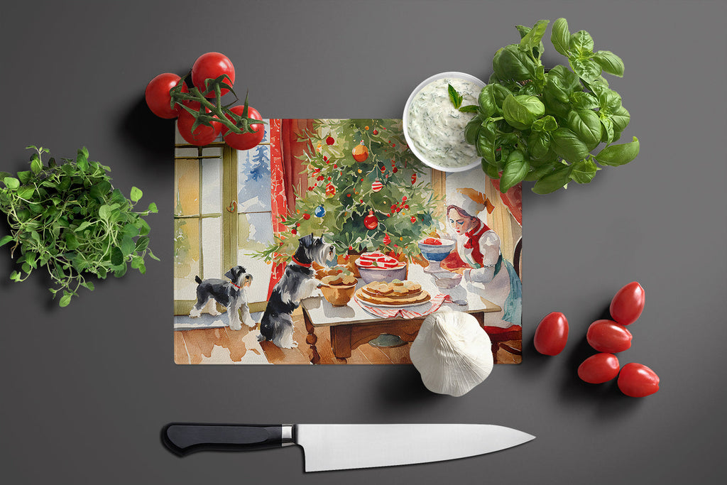 Schnauzer Christmas Cookies Cutting Board Tempered Glass Kitchen Cutting Surface, Heat Resistant Chopping, Non-Slip Feet, Food Prep & Serving