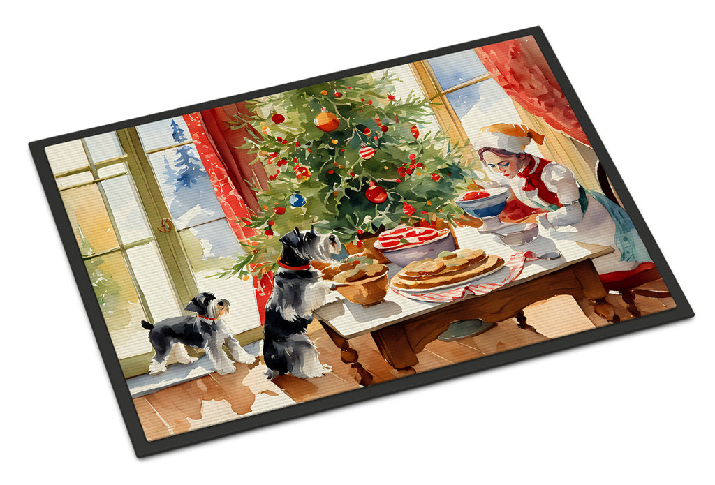 Schnauzer Christmas Cookies Doormat Indoor Outdoor 18H X 27W Front Door Mat Rugs for Entryway, Non Slip Washable