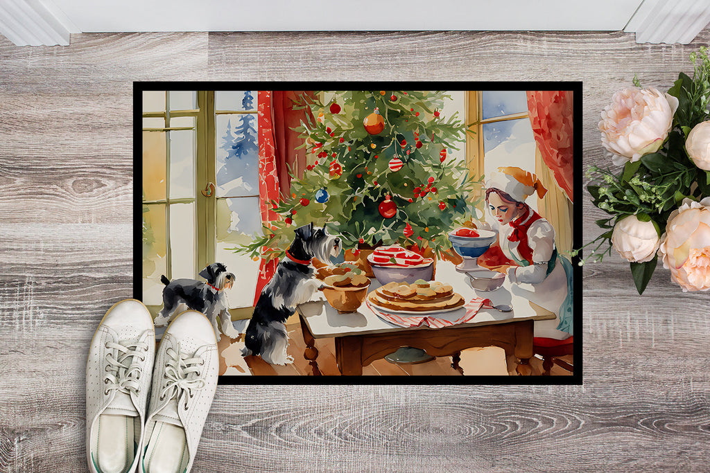 Schnauzer Christmas Cookies Doormat Indoor Outdoor 18H X 27W Front Door Mat Rugs for Entryway, Non Slip Washable