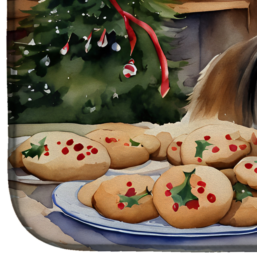 Sheltie Christmas Cookies Dish Drying Mat Absorbent Dish Drying Mat Pad for Kitchen Counter Dish Drainer Mat for Countertop, 14 x 21", Multicolor
