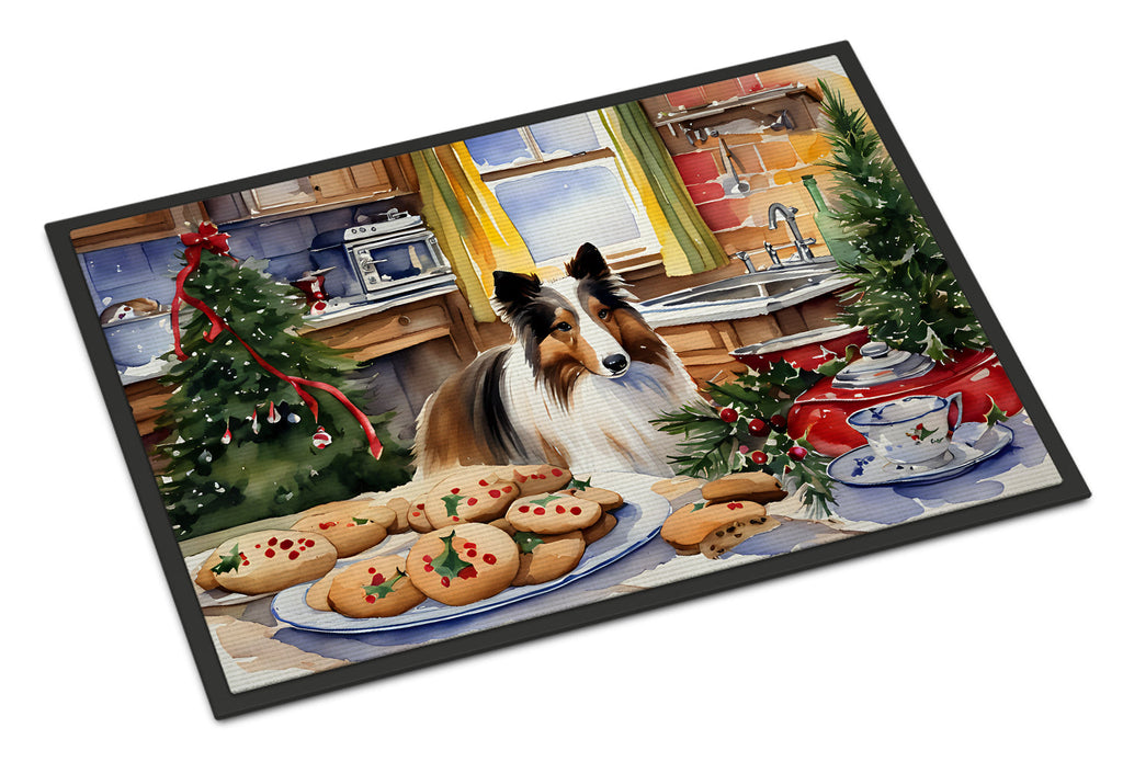 Sheltie Christmas Cookies Doormat Indoor Outdoor 18H X 27W Front Door Mat Rugs for Entryway, Non Slip Washable
