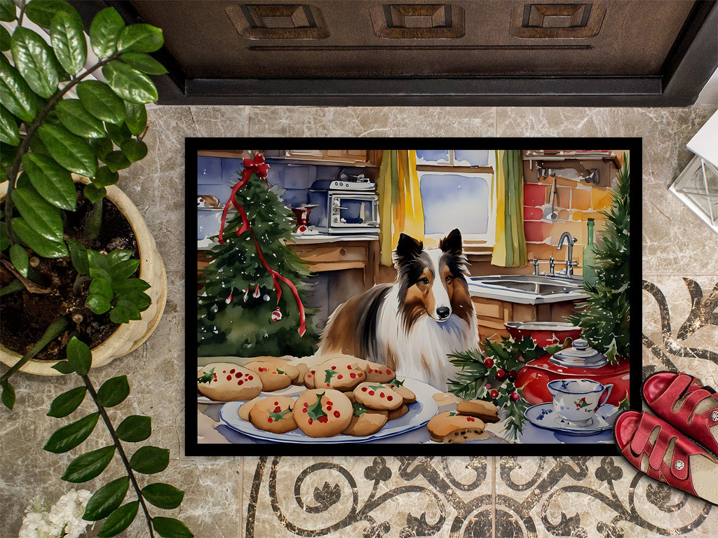 Sheltie Christmas Cookies Doormat Indoor Outdoor 18H X 27W Front Door Mat Rugs for Entryway, Non Slip Washable