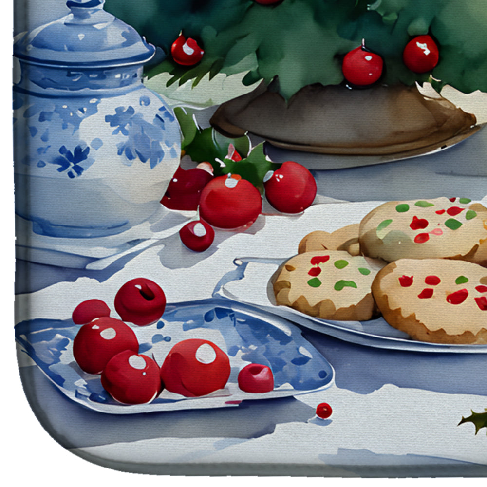 Sheltie Christmas Cookies Dish Drying Mat Absorbent Dish Drying Mat Pad for Kitchen Counter Dish Drainer Mat for Countertop, 14 x 21", Multicolor