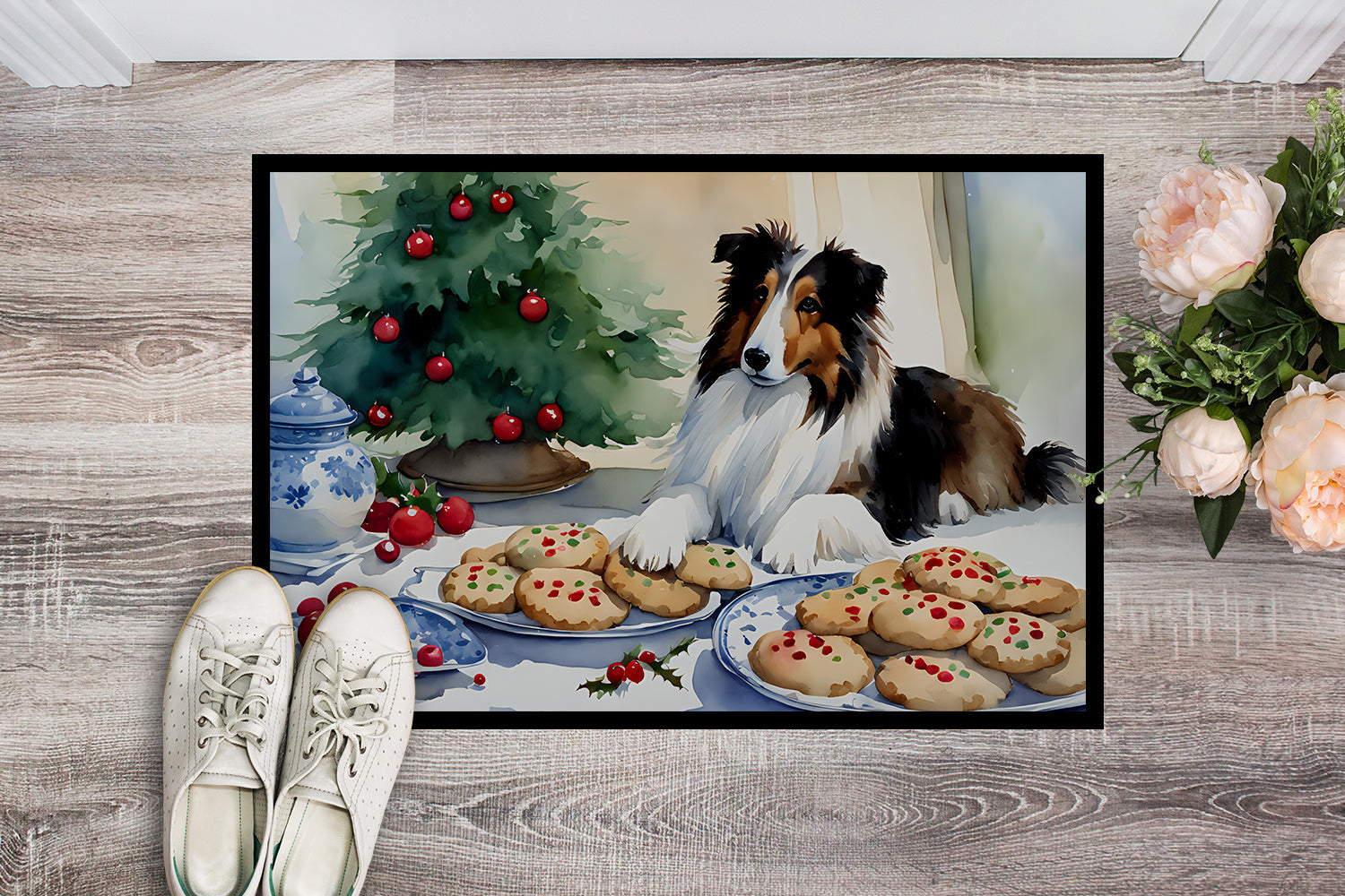 Sheltie Christmas Cookies Doormat Indoor Outdoor 24H X 36W Front Door Mat Rugs for Entryway, Non Slip Washable Low Pile,