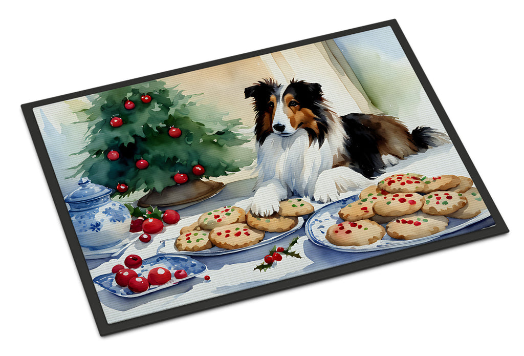 Sheltie Christmas Cookies Doormat Indoor Outdoor 18H X 27W Front Door Mat Rugs for Entryway, Non Slip Washable