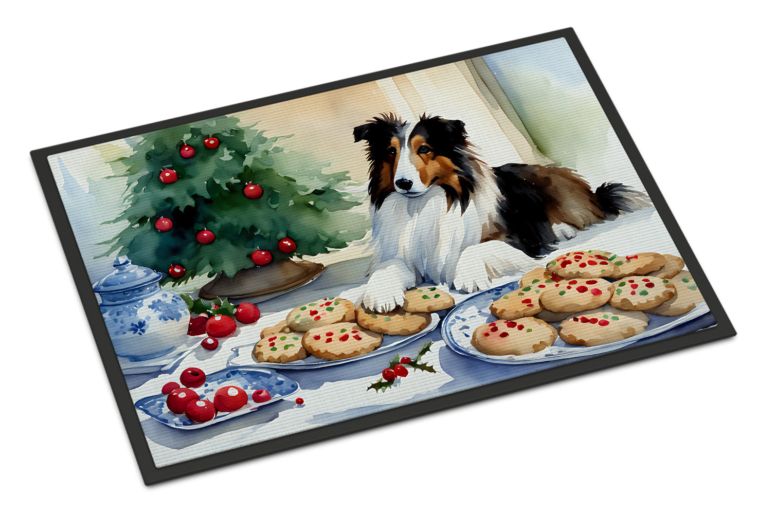 Sheltie Christmas Cookies Doormat Indoor Outdoor 18H X 27W Front Door Mat Rugs for Entryway, Non Slip Washable