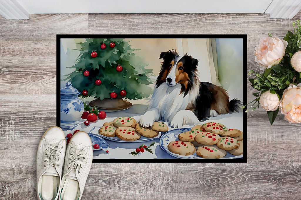 Sheltie Christmas Cookies Doormat Indoor Outdoor 18H X 27W Front Door Mat Rugs for Entryway, Non Slip Washable