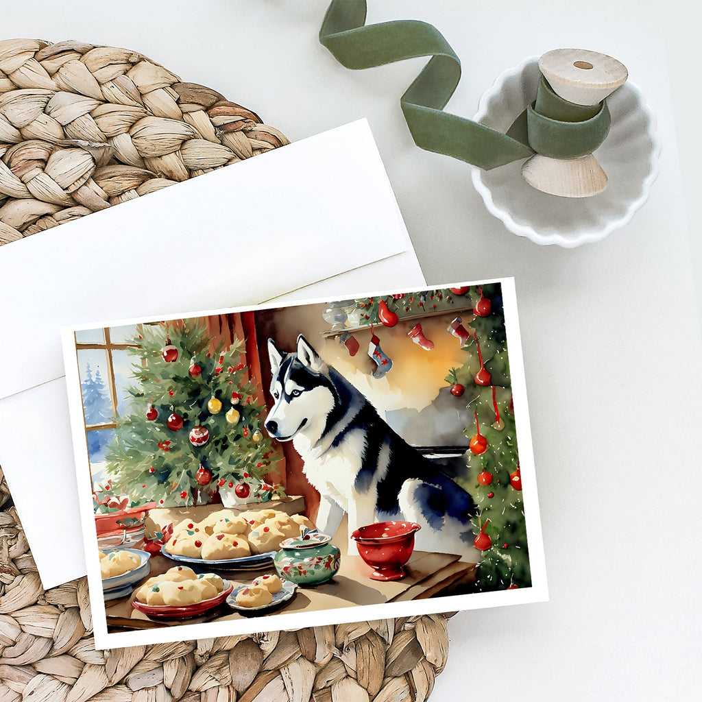 Siberian Husky Christmas Cookies Greeting Cards Pack of 8 Blank Cards with Envelopes Whimsical A7 Size 5x7