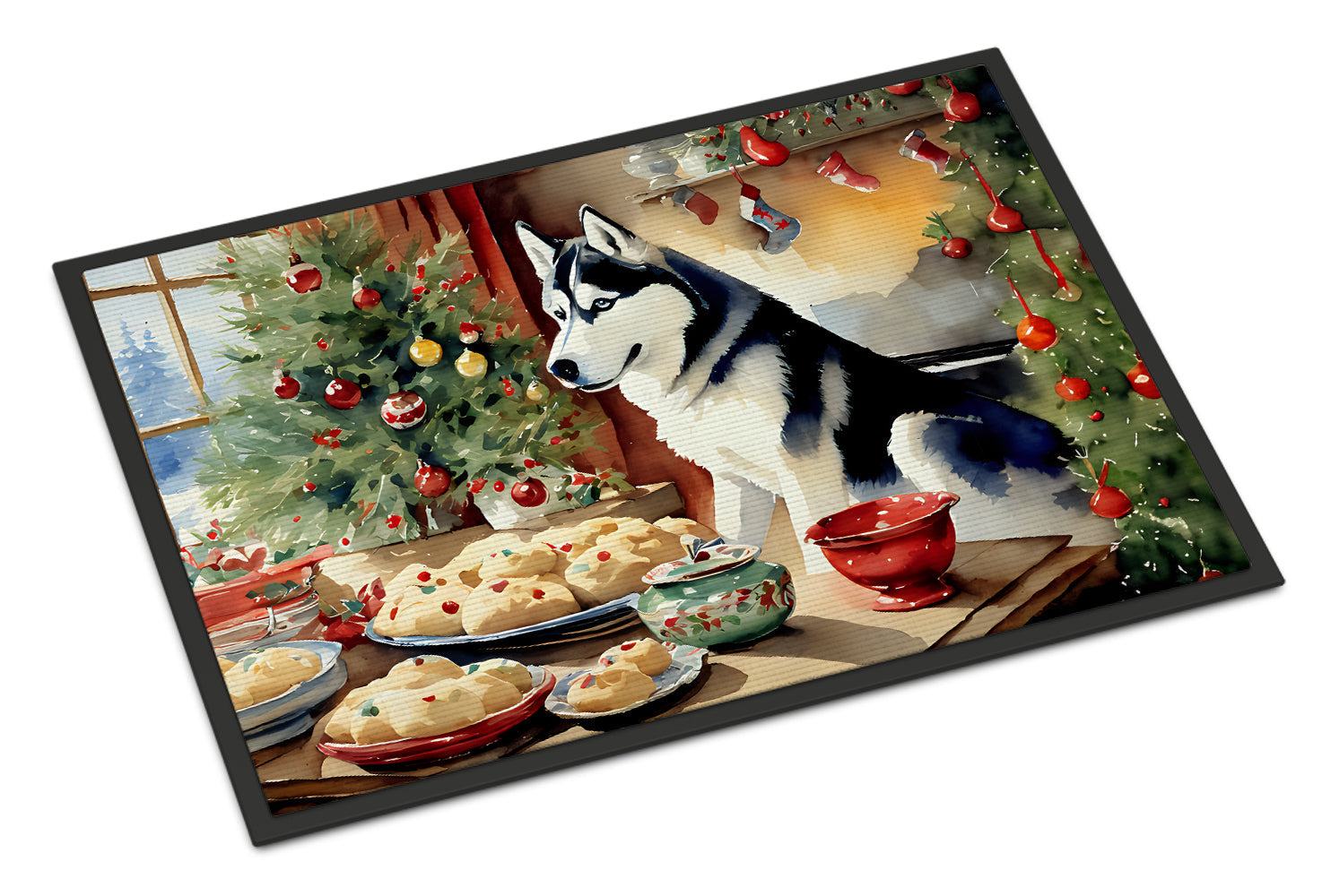 Siberian Husky Christmas Cookies Doormat Indoor Outdoor 24H X 36W Front Door Mat Rugs for Entryway, Non Slip Washable Low Pile,