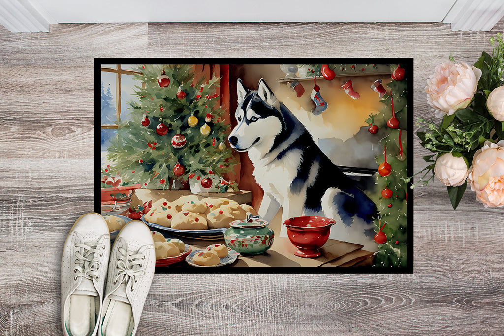 Siberian Husky Christmas Cookies Doormat Indoor Outdoor 24H X 36W Front Door Mat Rugs for Entryway, Non Slip Washable Low Pile,