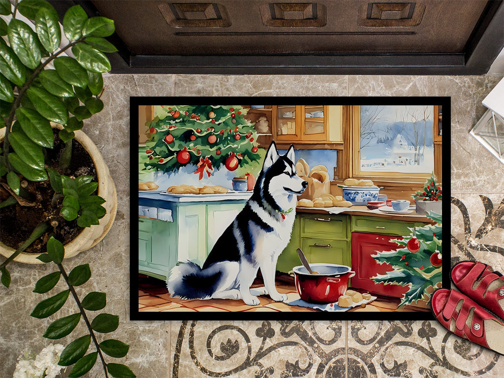 Siberian Husky Christmas Cookies Doormat Indoor Outdoor 24H X 36W Front Door Mat Rugs for Entryway, Non Slip Washable Low Pile,