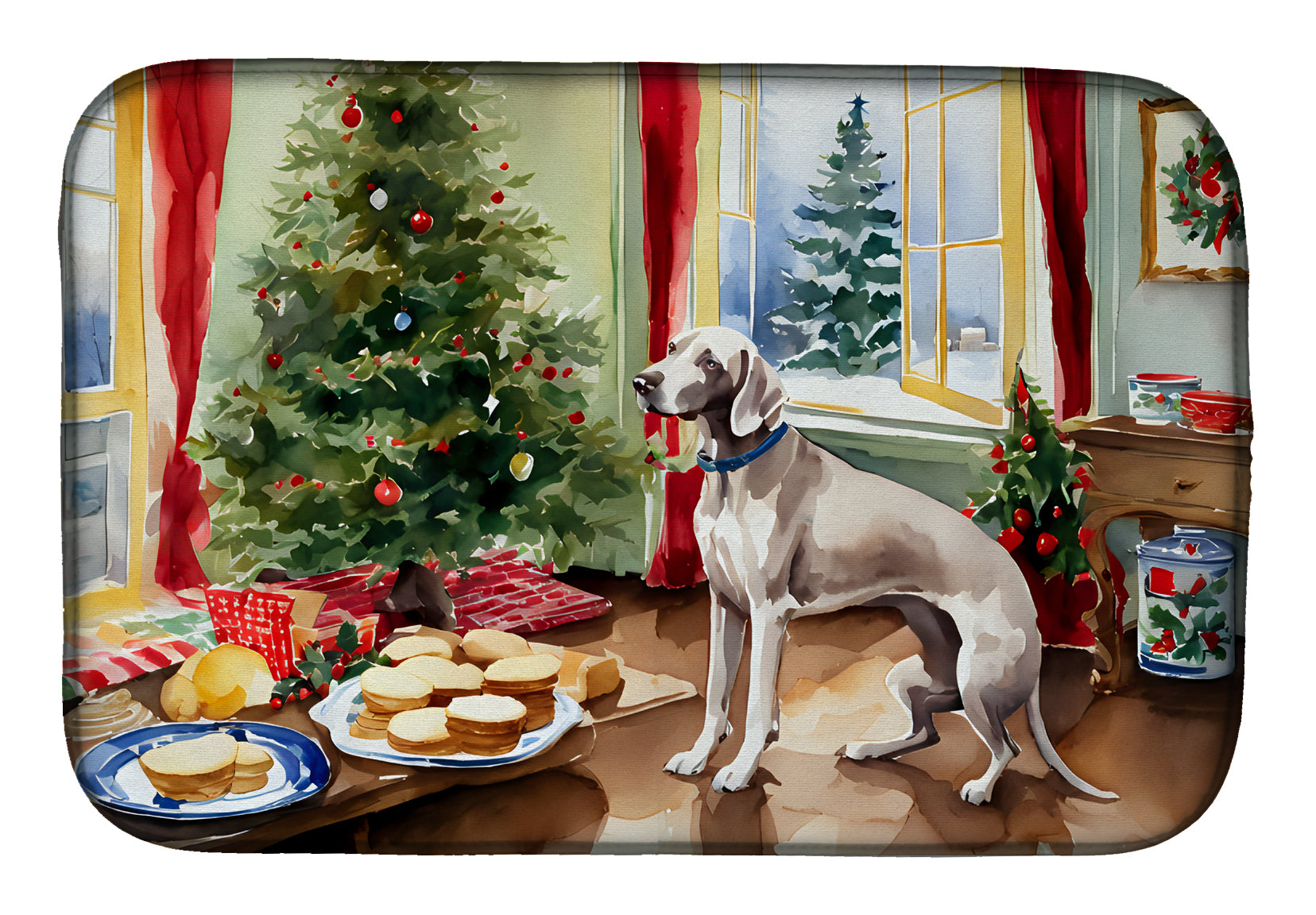 Weimaraner Christmas Cookies Dish Drying Mat Absorbent Dish Drying Mat Pad for Kitchen Counter Dish Drainer Mat for Countertop, 14 x 21", Multicolor