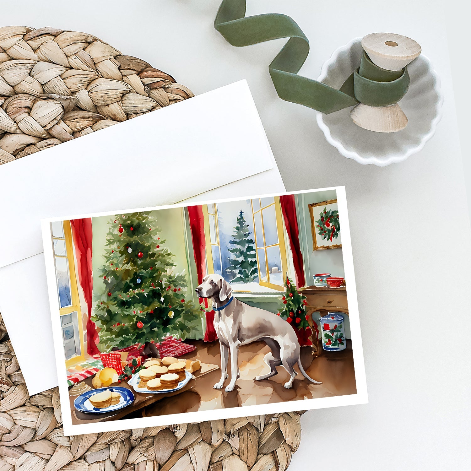 Weimaraner Christmas Cookies Greeting Cards Pack of 8 Blank Cards with Envelopes Whimsical A7 Size 5x7