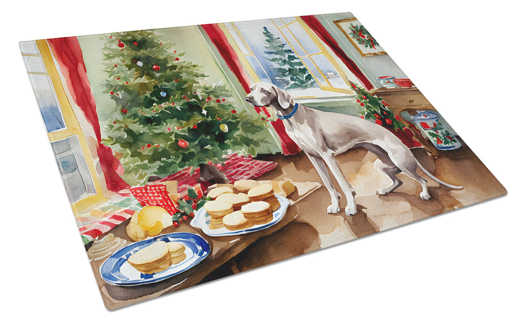 Weimaraner Christmas Cookies Cutting Board Tempered Glass Kitchen Cutting Surface, Heat Resistant Chopping, Non-Slip Feet, Food Prep & Serving