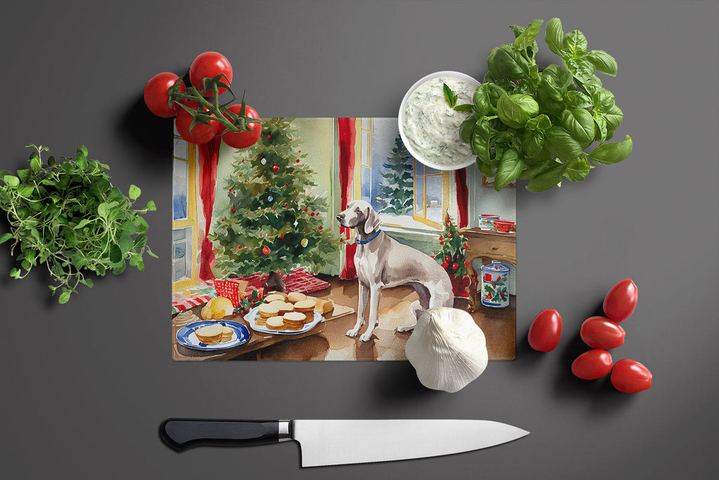Weimaraner Christmas Cookies Cutting Board Tempered Glass Kitchen Cutting Surface, Heat Resistant Chopping, Non-Slip Feet, Food Prep & Serving