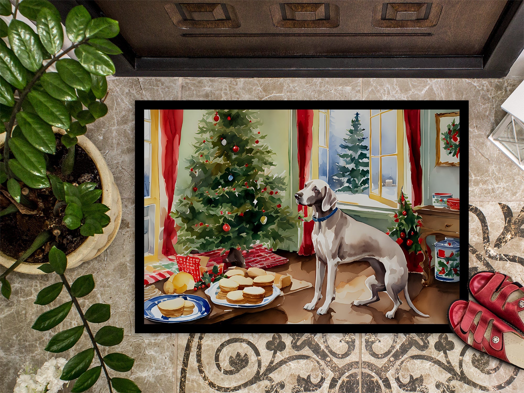 Weimaraner Christmas Cookies Doormat Indoor Outdoor 18H X 27W Front Door Mat Rugs for Entryway, Non Slip Washable