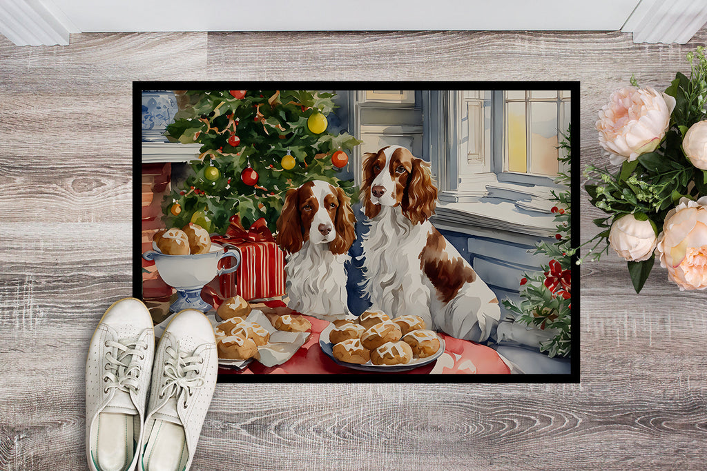 Welsh Springer Spaniel Christmas Cookies Doormat Indoor Outdoor 18H X 27W Front Door Mat Rugs for Entryway, Non Slip Washable