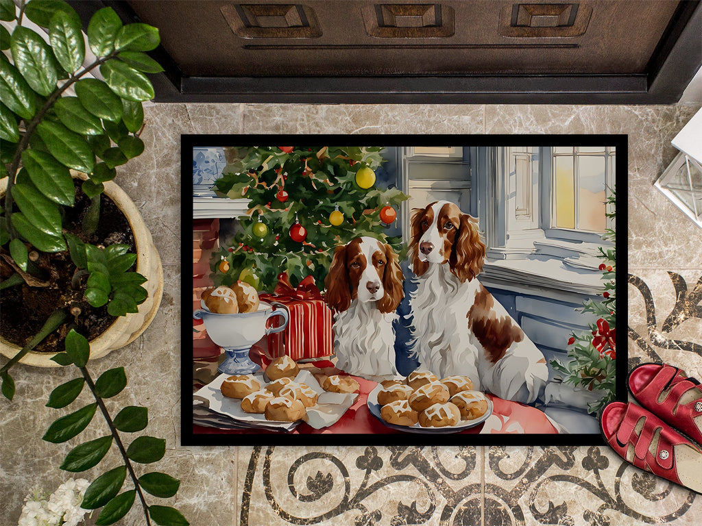 Welsh Springer Spaniel Christmas Cookies Doormat Indoor Outdoor 18H X 27W Front Door Mat Rugs for Entryway, Non Slip Washable