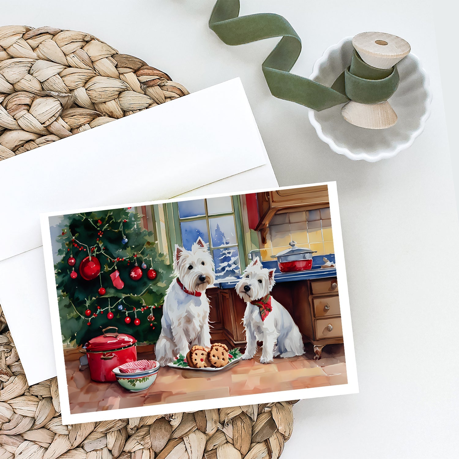 Westie Christmas Cookies Greeting Cards Pack of 8 Blank Cards with Envelopes Whimsical A7 Size 5x7