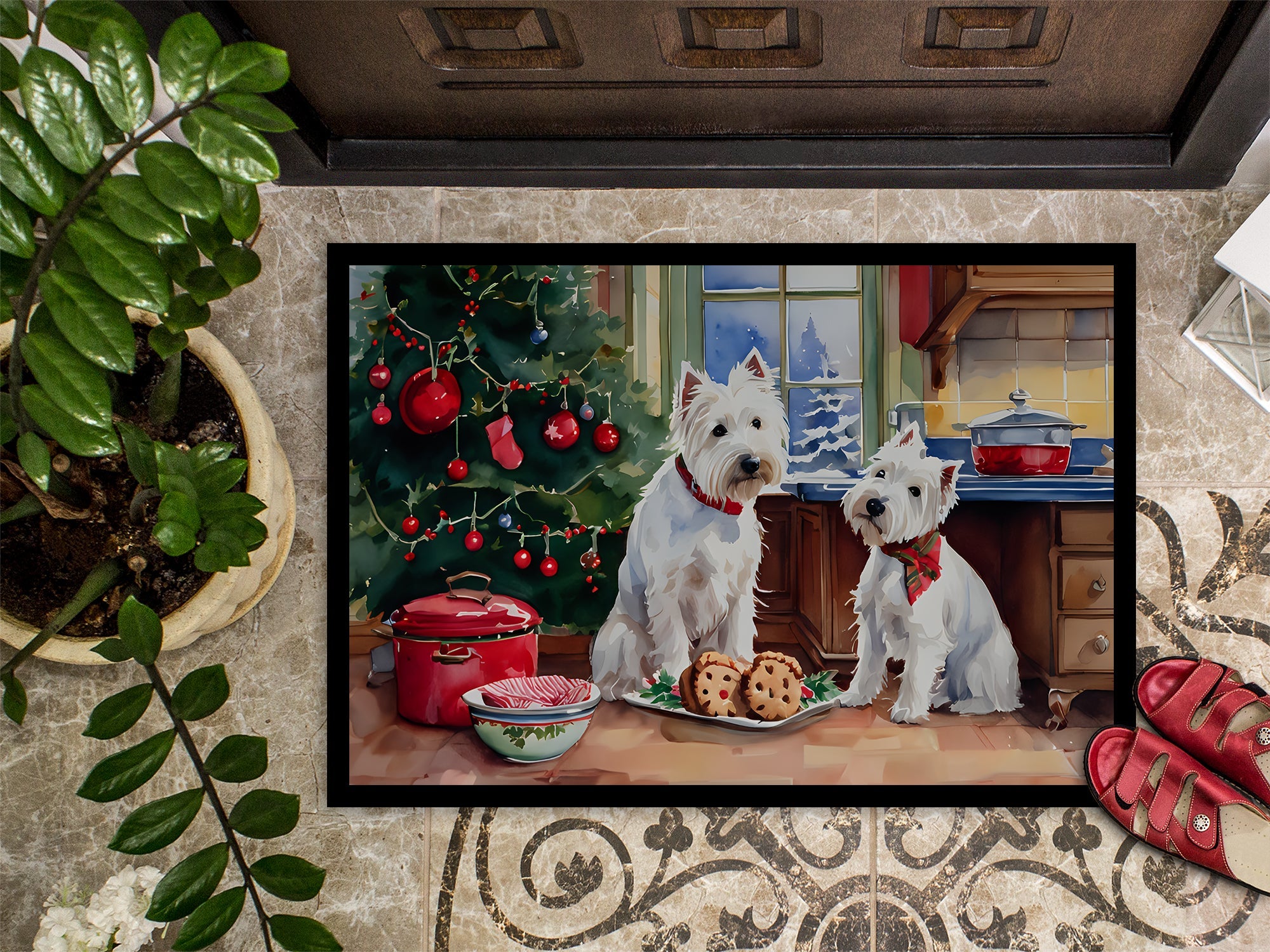 Westie Christmas Cookies Doormat Indoor Outdoor 24H X 36W Front Door Mat Rugs for Entryway, Non Slip Washable Low Pile,