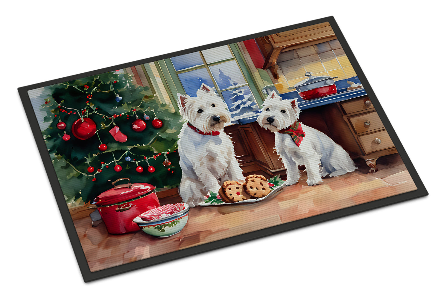Westie Christmas Cookies Doormat Indoor Outdoor 18H X 27W Front Door Mat Rugs for Entryway, Non Slip Washable