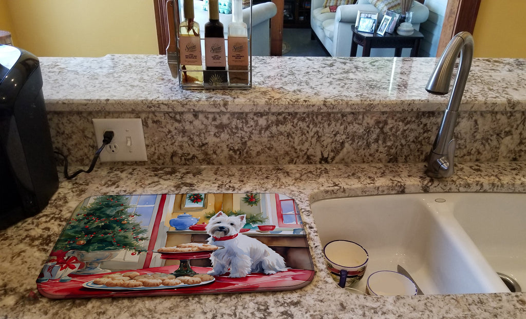 Westie Christmas Cookies Dish Drying Mat Absorbent Dish Drying Mat Pad for Kitchen Counter Dish Drainer Mat for Countertop, 14 x 21", Multicolor