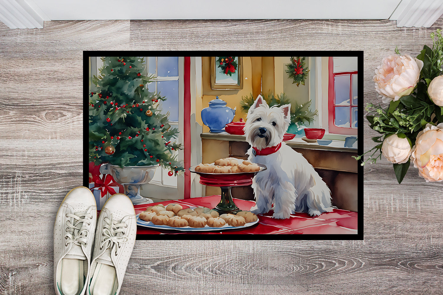 Westie Christmas Cookies Doormat Indoor Outdoor 24H X 36W Front Door Mat Rugs for Entryway, Non Slip Washable Low Pile,