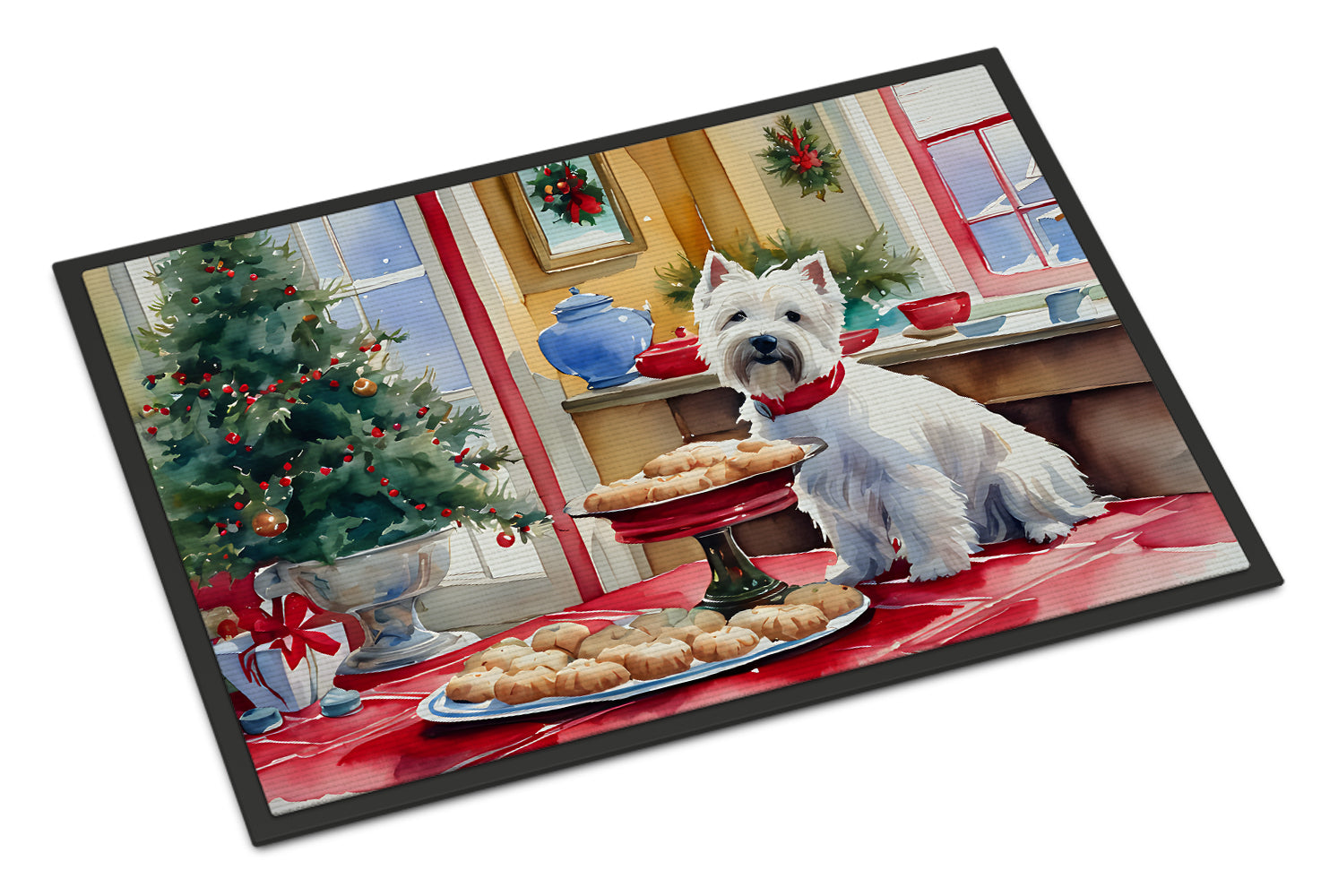 Westie Christmas Cookies Doormat Indoor Outdoor 18H X 27W Front Door Mat Rugs for Entryway, Non Slip Washable