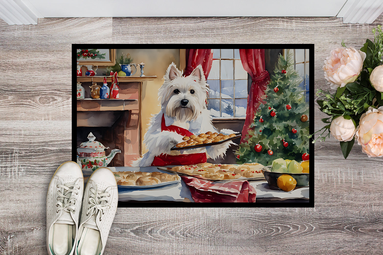 Westie Christmas Cookies Doormat Indoor Outdoor 24H X 36W Front Door Mat Rugs for Entryway, Non Slip Washable Low Pile,