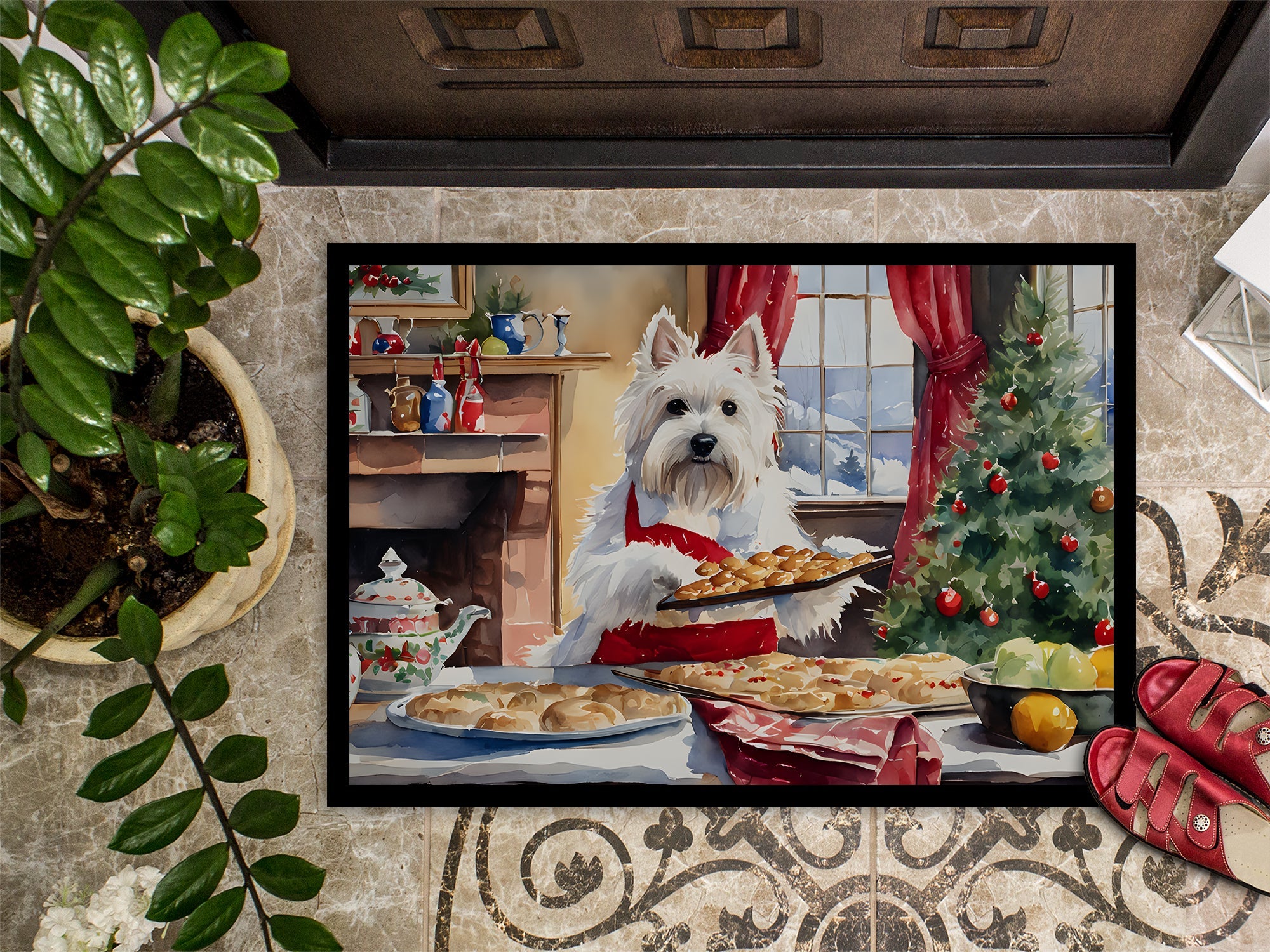 Westie Christmas Cookies Doormat Indoor Outdoor 18H X 27W Front Door Mat Rugs for Entryway, Non Slip Washable