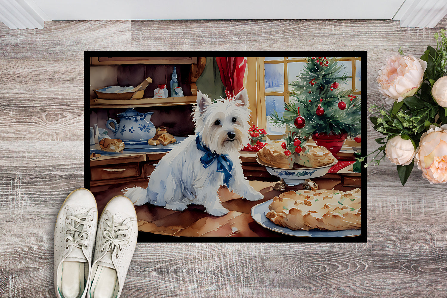 Westie Christmas Cookies Doormat Indoor Outdoor 18H X 27W Front Door Mat Rugs for Entryway, Non Slip Washable