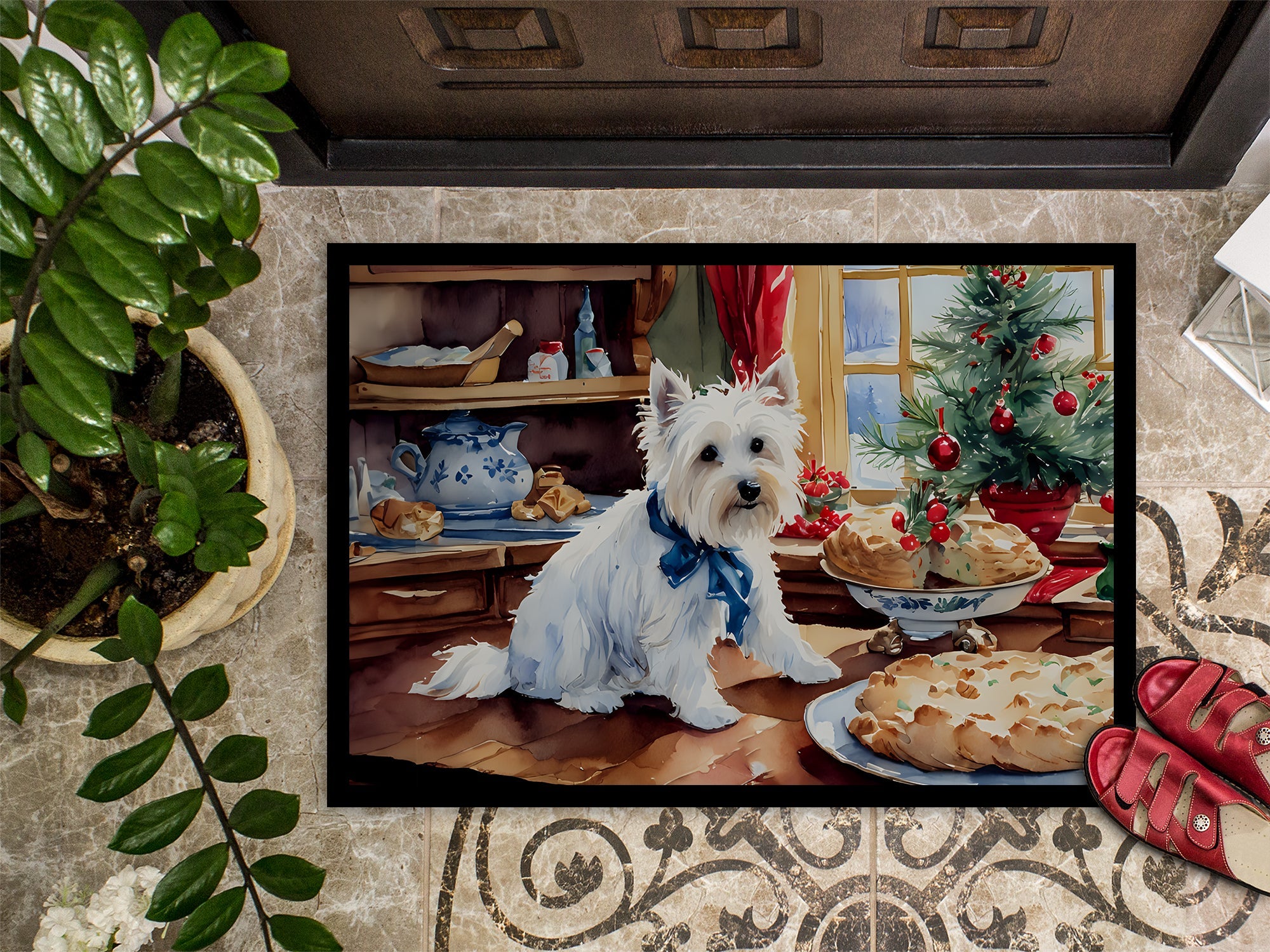 Westie Christmas Cookies Doormat Indoor Outdoor 18H X 27W Front Door Mat Rugs for Entryway, Non Slip Washable