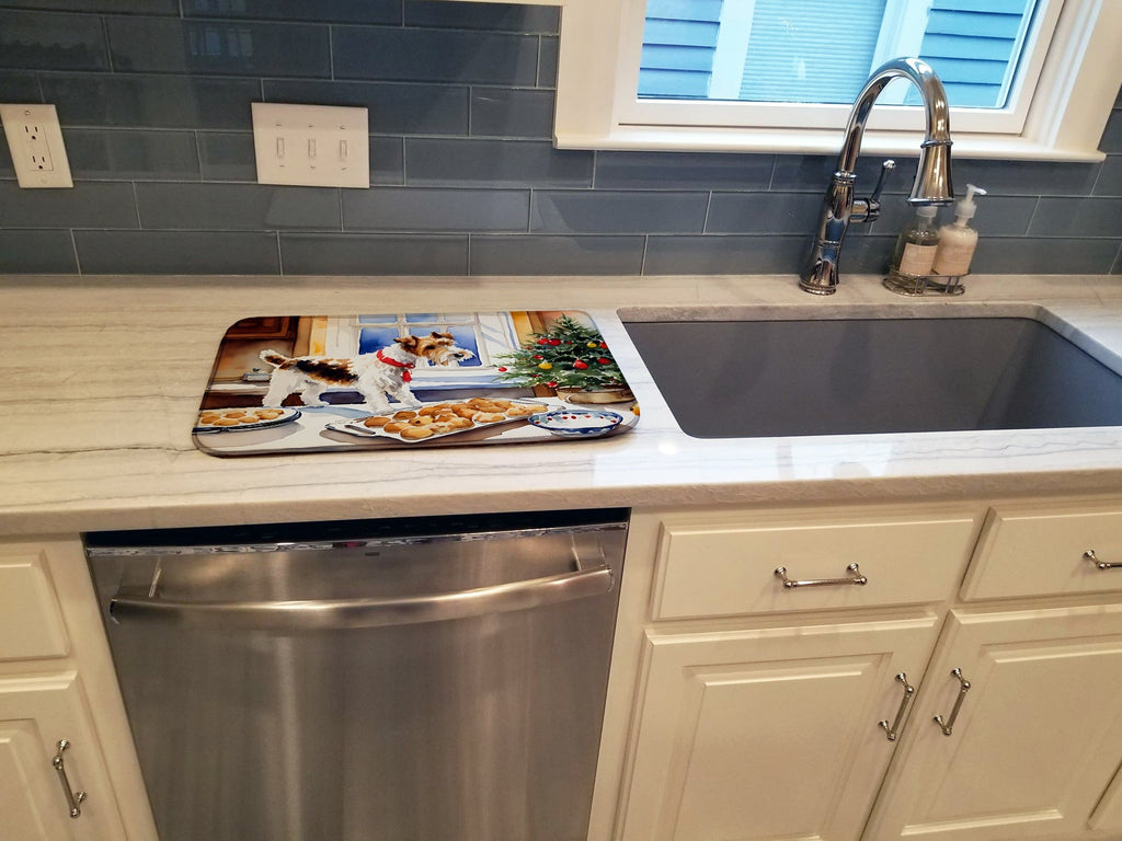 Wire Fox Terrier Christmas Cookies Dish Drying Mat Absorbent Dish Drying Mat Pad for Kitchen Counter Dish Drainer Mat for Countertop, 14 x 21", Multicolor