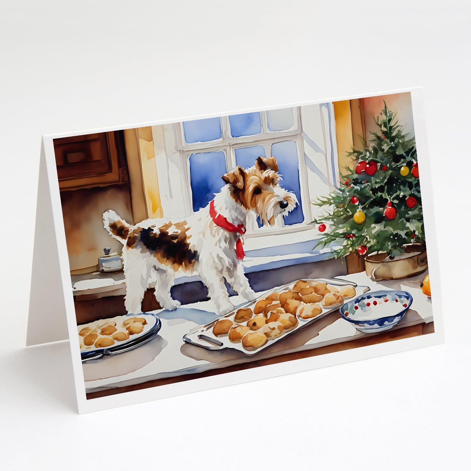 Wire Fox Terrier Christmas Cookies Greeting Cards Pack of 8 Blank Cards with Envelopes Whimsical A7 Size 5x7