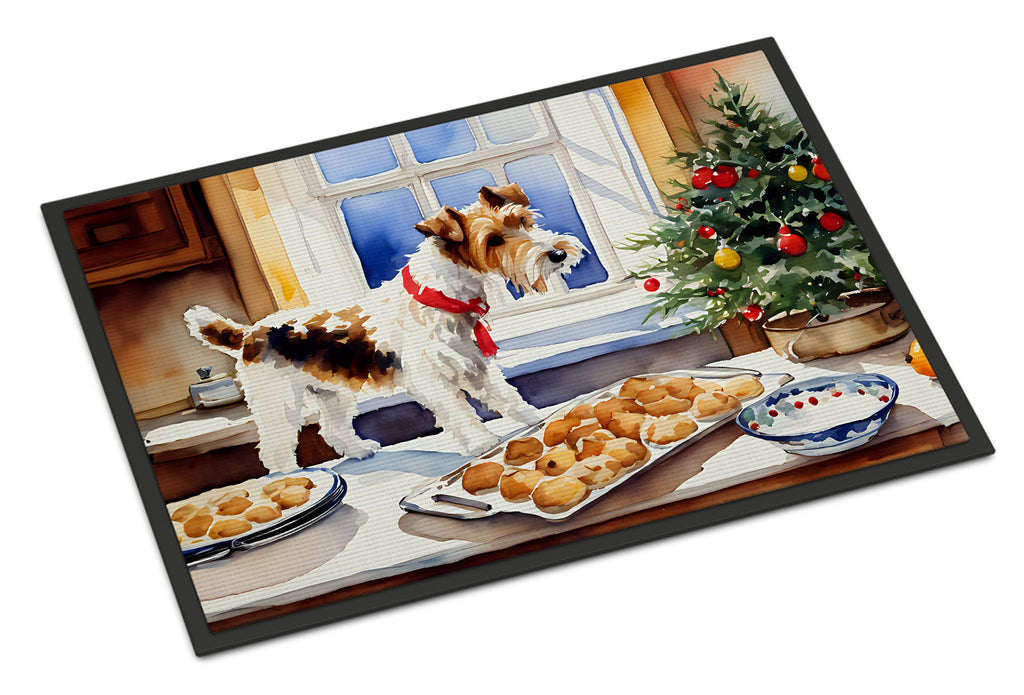 Wire Fox Terrier Christmas Cookies Doormat Indoor Outdoor 18H X 27W Front Door Mat Rugs for Entryway, Non Slip Washable