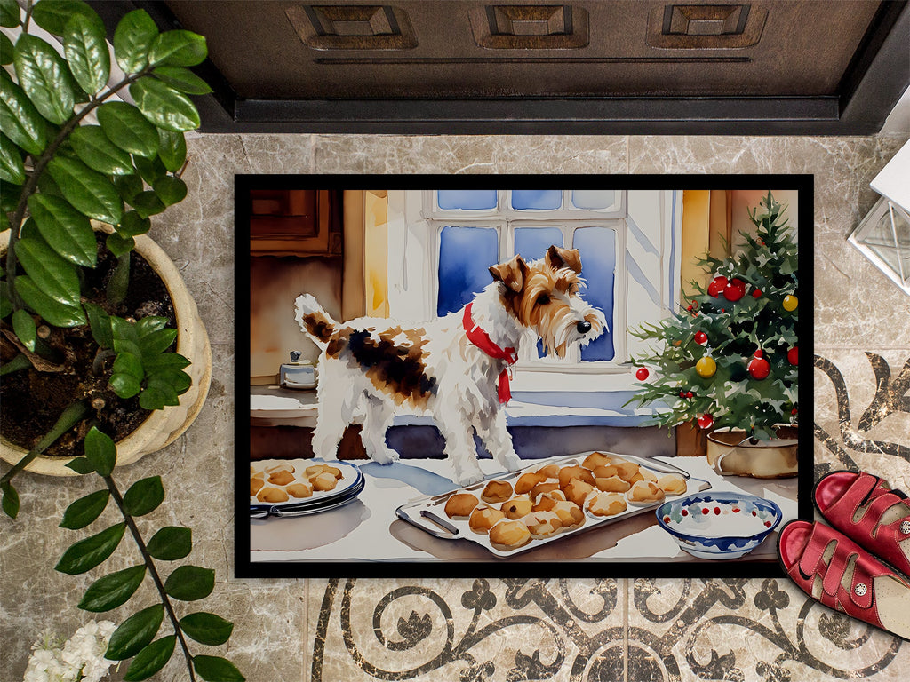 Wire Fox Terrier Christmas Cookies Doormat Indoor Outdoor 18H X 27W Front Door Mat Rugs for Entryway, Non Slip Washable