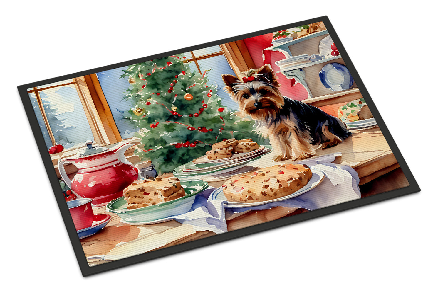 Yorkshire Terrier Yorkie Christmas Cookies Doormat Indoor Outdoor 18H X 27W Front Door Mat Rugs for Entryway, Non Slip Washable